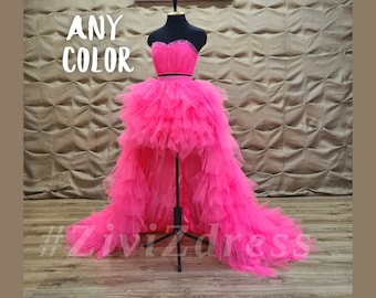 Neon prom dress, Hot pink prom dress / detachable train, Pink prom dress, Puffy Pink prom dress, Pink wedding dress with train, Neon dress