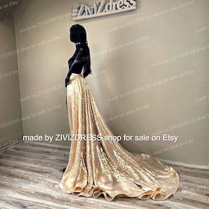 Golden Sequin Detachable Train Skirt: Open Front sparkle Overskirt, Christmas shining Skirt