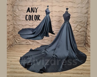 Detach black satin train-skirt, Removable satin train, black satin overskirt, detach black skirt, prom black skirt for dress, satin skirt