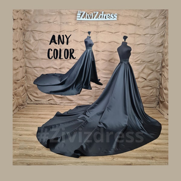 Detach black satin train-skirt, Removable satin train, black satin overskirt, detach black skirt, prom black skirt for dress, satin skirt