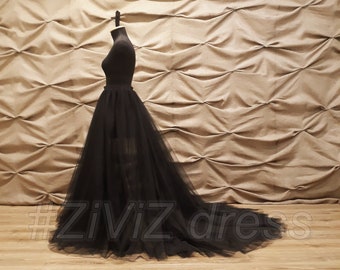 Detachable wedding skirt without lining, Black wedding skirt, Black wedding dress, Tulle wedding skirt, bridal overskirt, Detachable skirt