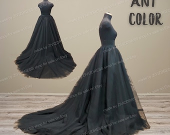 Gothic Black Tulle Overskirt: Detachable Black Skirt