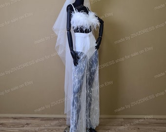 Lace Bridal Pantsuit: Wedding Trousers & Bra