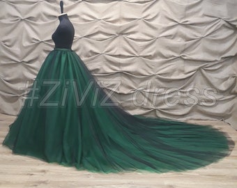 Ombre victorian skirt, Dark Green wedding skirt, Detachable skirt, luxury wedding skirt, wedding skirt with train, winter wedding dress