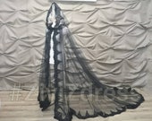240cm. (94 39 39 ) long back Black wedding cape, Gothic cape, Gothic wedding dress, church cape, lace wedding cape, tulle cape, Church lace cape