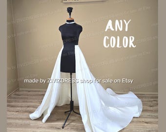 Detachable Bridal Satin Train Skirt, Open Front Wedding Overskirt