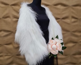 White ivory bridal wrap, Fur ivory Stole, Ivory Faux Fur Wrap, Wedding Wrap, Ivory Bridal Shawl, Fur ivory Cape, Fur Shrug, White fur stole