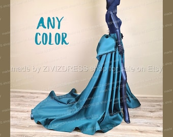 Emerald Green Satin Overskirt: Detachable Bridal Train with Bow
