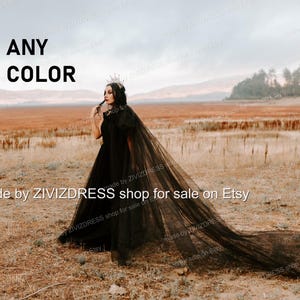Tulle black cape with hood, tulle black cloak, Chapel veil mantilla, Gothic tulle cape, tulle cloak, church cape, Black gothic tulle cape