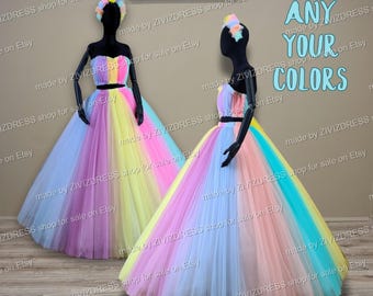 Rainbow Tulle Wedding Dress: Multicolor Bridal Ball Gown Separates