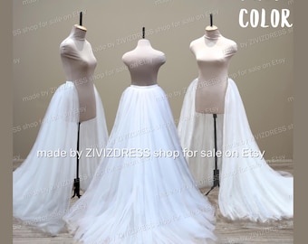 Detachable Tulle Overskirt: Bridal Wedding Train, Open Front
