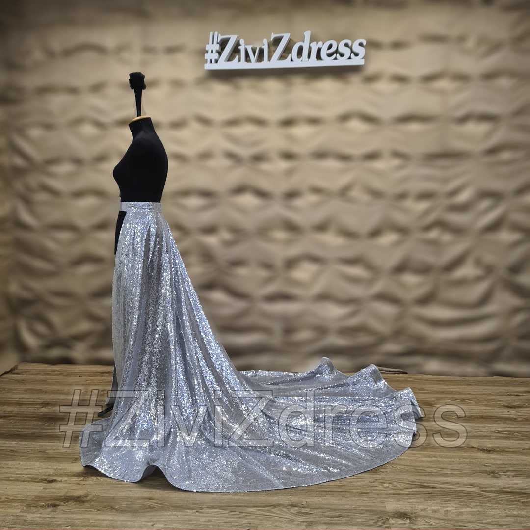 Silver Sequins Detachable Skirt-train, Silver Sequins Skirt Train ...
