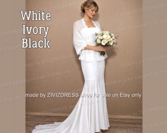 Bridal Hand Knitted Shawl-Jacket : Mohair Wedding Sweater, Bridals Cardigan Woolen Jacket, Knitted Wrap Bolero
