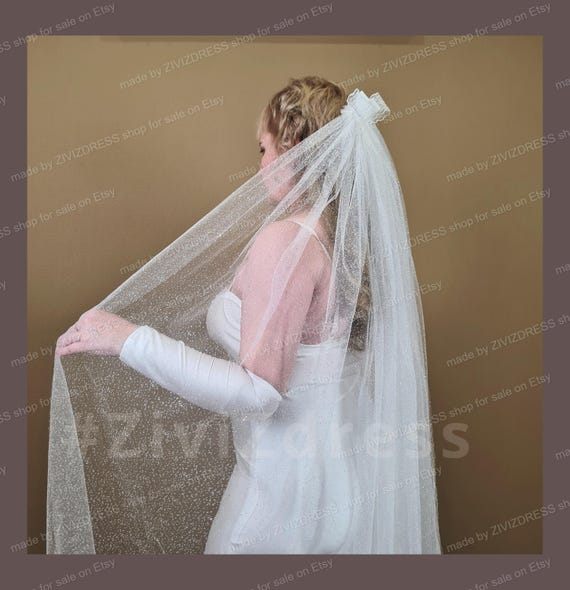 Sparkle Bridal Veil: Knee Length Glitter Tulle, Comb Sewn - Etsy display picture 1