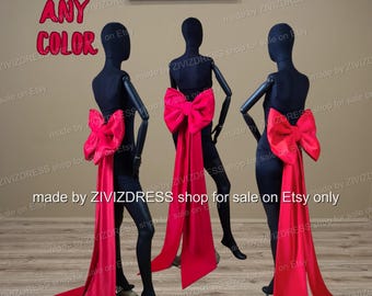 Giant Red Satin Detachable Bow for Dress: Removable Bow with tails, Burgundy dress bow