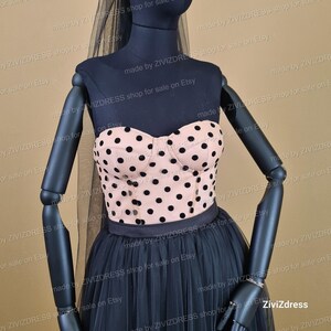 Polka dot crop top, black polka dot corset with bra, black bustier, black polka dot top bra, black polka dot corset, black polka dot top