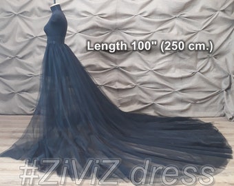 Detachable wedding train, black wedding dress, black detachable train, removable train, Gothic wedding dress, Black tulle gothic skirt