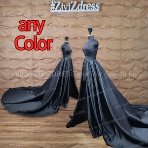 Detachable black satin train, Removable satin train, black satin overskirt, detachable black skirt, prom black skirt for dress, satin skirt