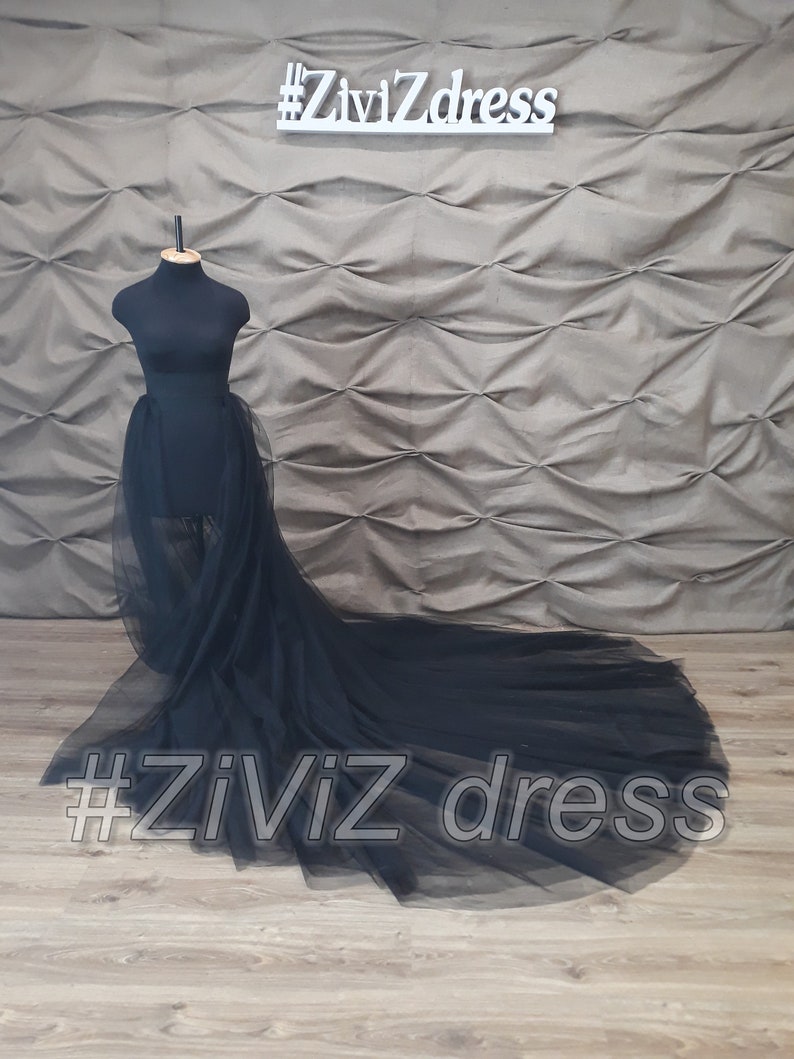 Black lace wedding dress with detachable train - In Stock