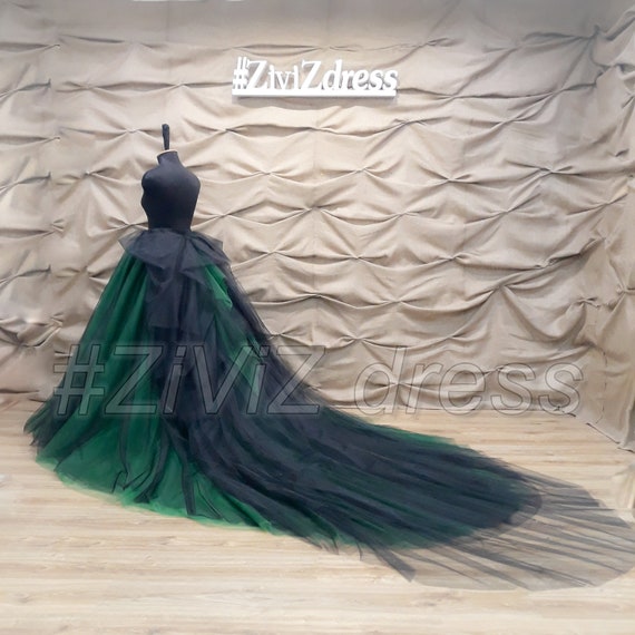 Green Wedding Skirt With Detachable Black Train Ombre Green Etsy