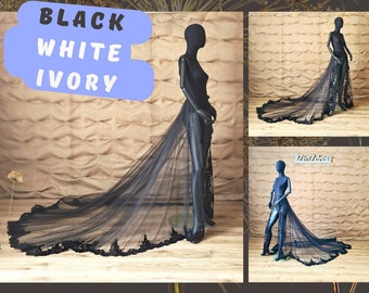 Lace Black Wedding Skirt, Wedding detachable train, Lace black bridal skirt, Lace detachable train, Detachable wedding skirt, Lace skirt