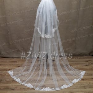 Lace Cathedral Wedding Veil: Two Tier Ivory Bridal Veil (100/35 inch)