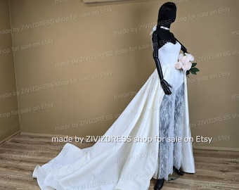 Lace Wedding Pantsuit: Detachable Train, Alternative Bridal Dress