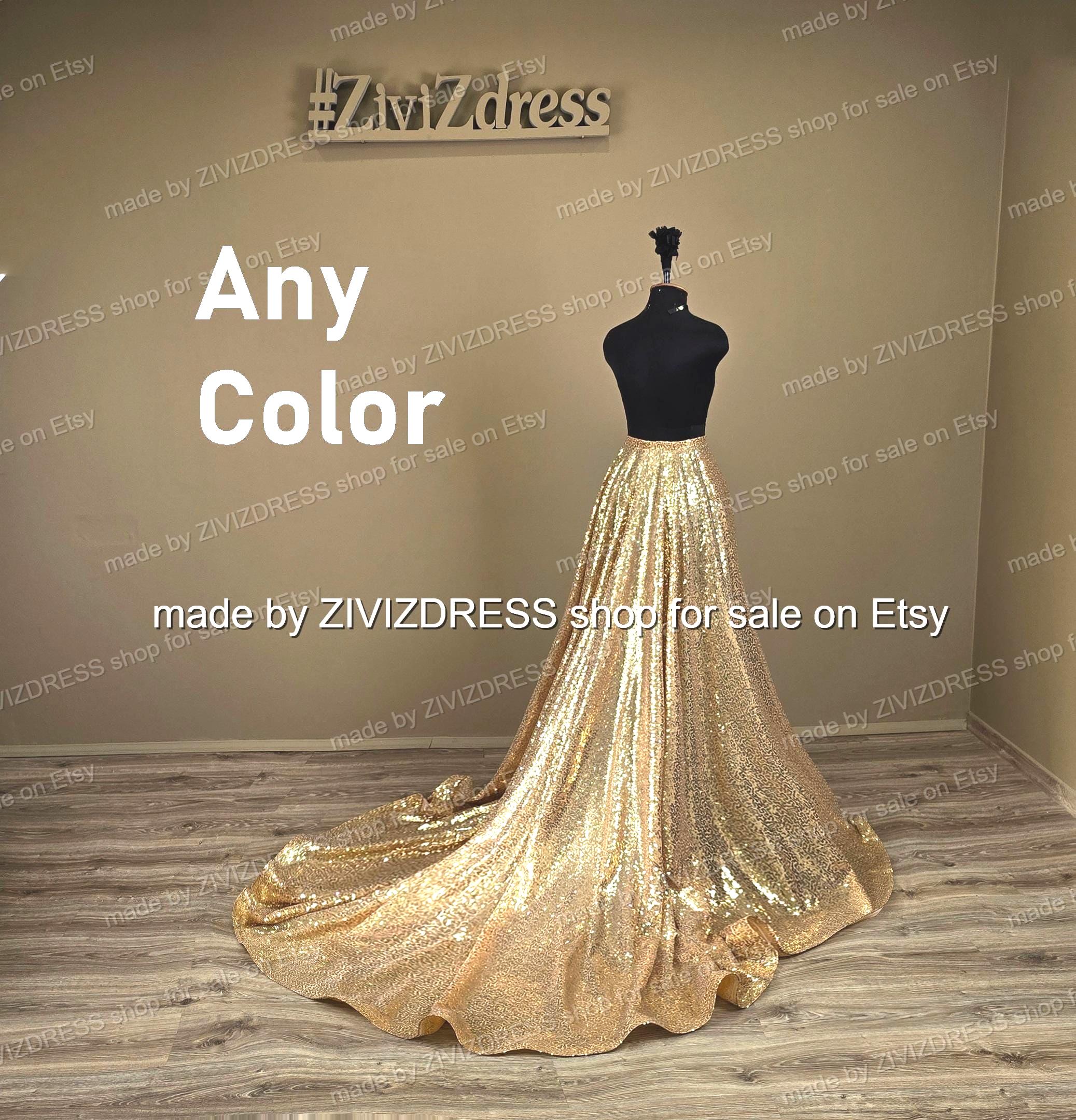Golden Sequin Detachable Train Skirt: Open Front Overskirt  display picture 2