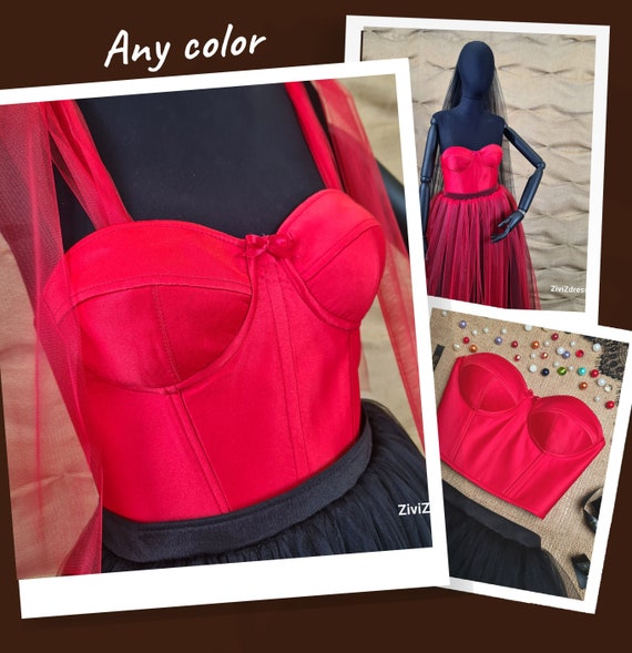 Red Crop Top Bustier Corset, Valentine's Day Top Corset