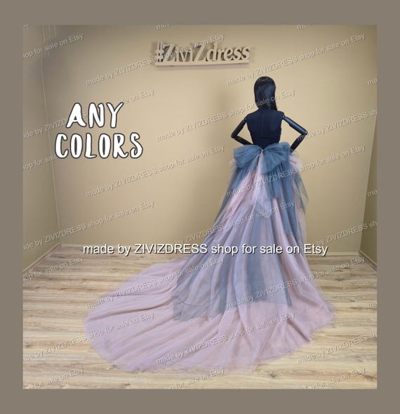 Detachable Ombre Tulle Bridal Train: Dusty Rose, Gray Wedding Overskirt