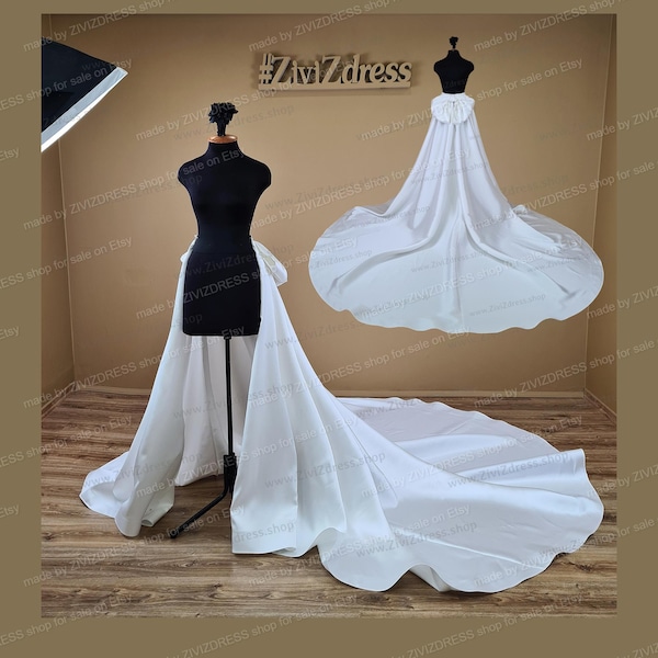Detachable Mikado Bridal Overskirt with Bow, Removable skirt for wedding dress