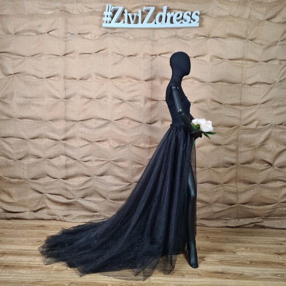 Glitter Black Detachable Tulle Skirt Sparkle Tulle Skirt Detachable Train Black Wedding Dress Sparkle Tulle Skirt Gothic Skirt Etsy UK