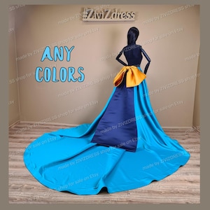 Turquoise Satin Overskirt with Bow: Detachable Wedding Skirt Train