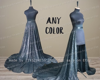 Black Glitter Detachable Overskirt: Gothic Wedding Train