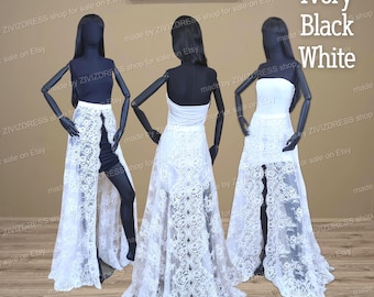 Detachable Black Lace Bridal Train: Removable Wedding Skirt