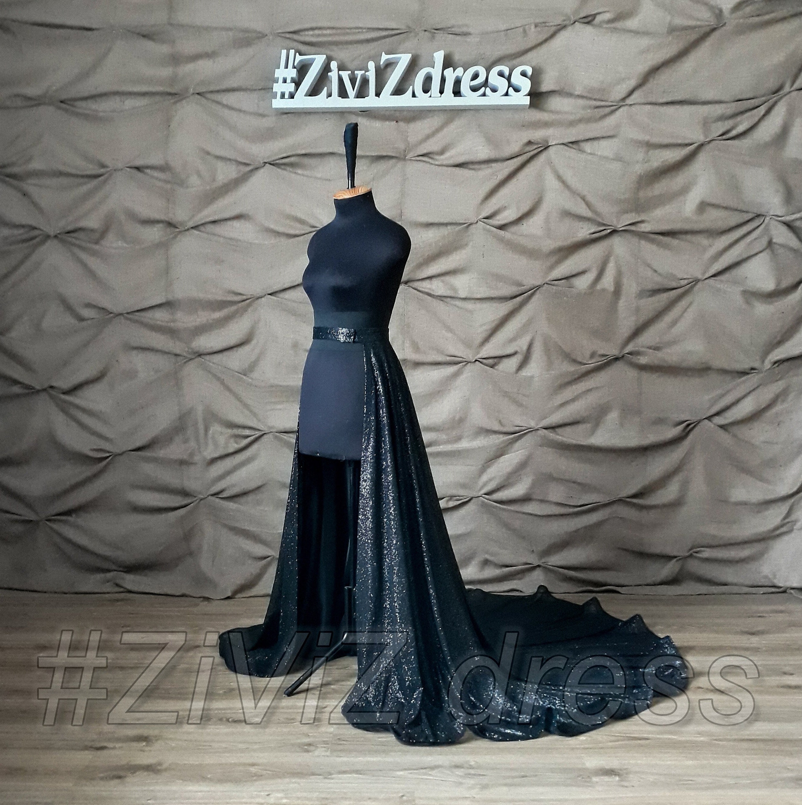Super Glitter Black Detachable Skirt Black Wedding Train Glitter