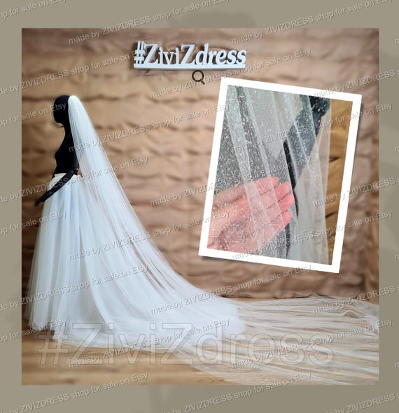 Extra Long Sparkle Glitter Cathedral Veil Glitter Tulle Royal Cathedral Wedding Veil enVogue V2086WRC main image 4