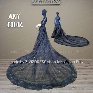 Glitter Black Tulle Overskirt: Detachable Sparkle Train