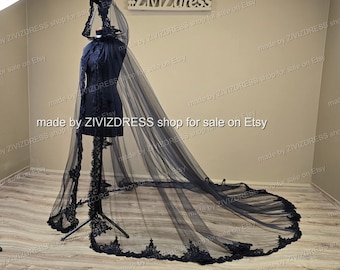 Black Lace Cathedral Cape: Gothic Bridal Hooded Cover-Up