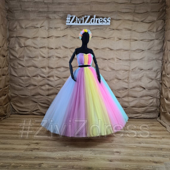 rainbow tulle dress