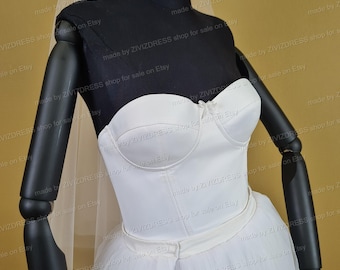 Completo bustier a corsetto in raso da sposa, abito da sposa avorio a due pezzi