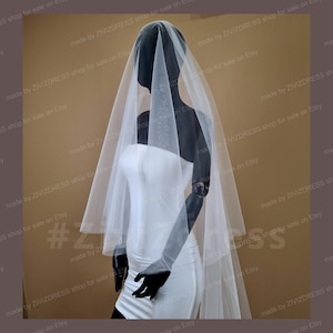 Velo de capilla de tul ruborizado: velo de novia de dos niveles, doble capa suave