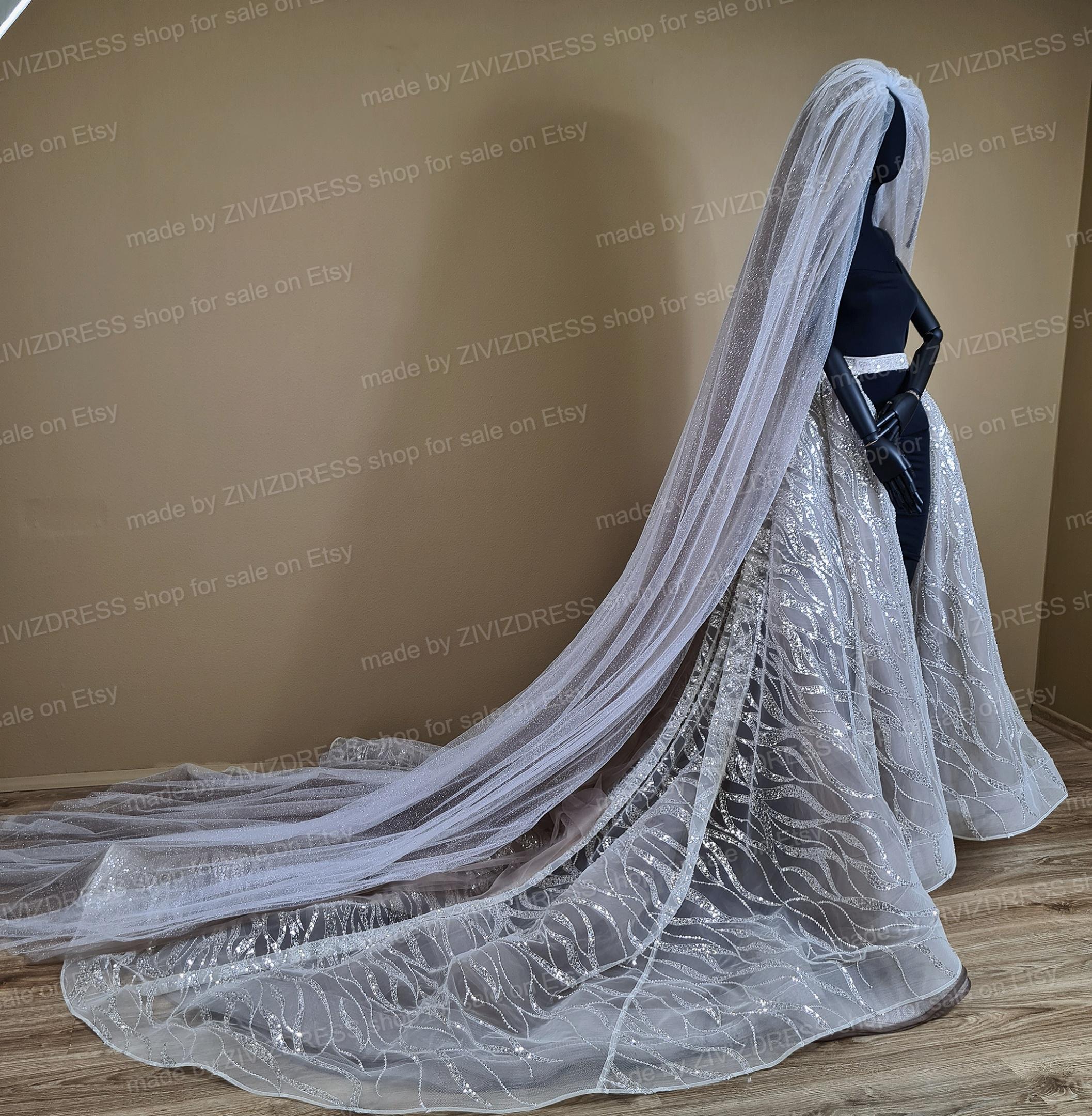 Elegant Cathedral Veil Long Wedding Veil Sparking Exquisite Tulle With Glitter Cathedral Glitter Wedding Veil: Sparkle Tulle, 108 main image 3