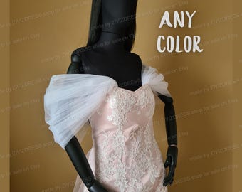 Mangas de novia de tul desmontables: tirantes para vestido de novia, hombros descubiertos