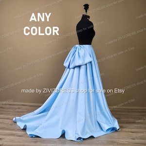 Blue Satin Overskirt with Bow: Detachable Bridal Train
