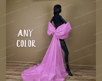 Pink Satin Detachable Dress Bow with Train: Giant Bow on shoulders