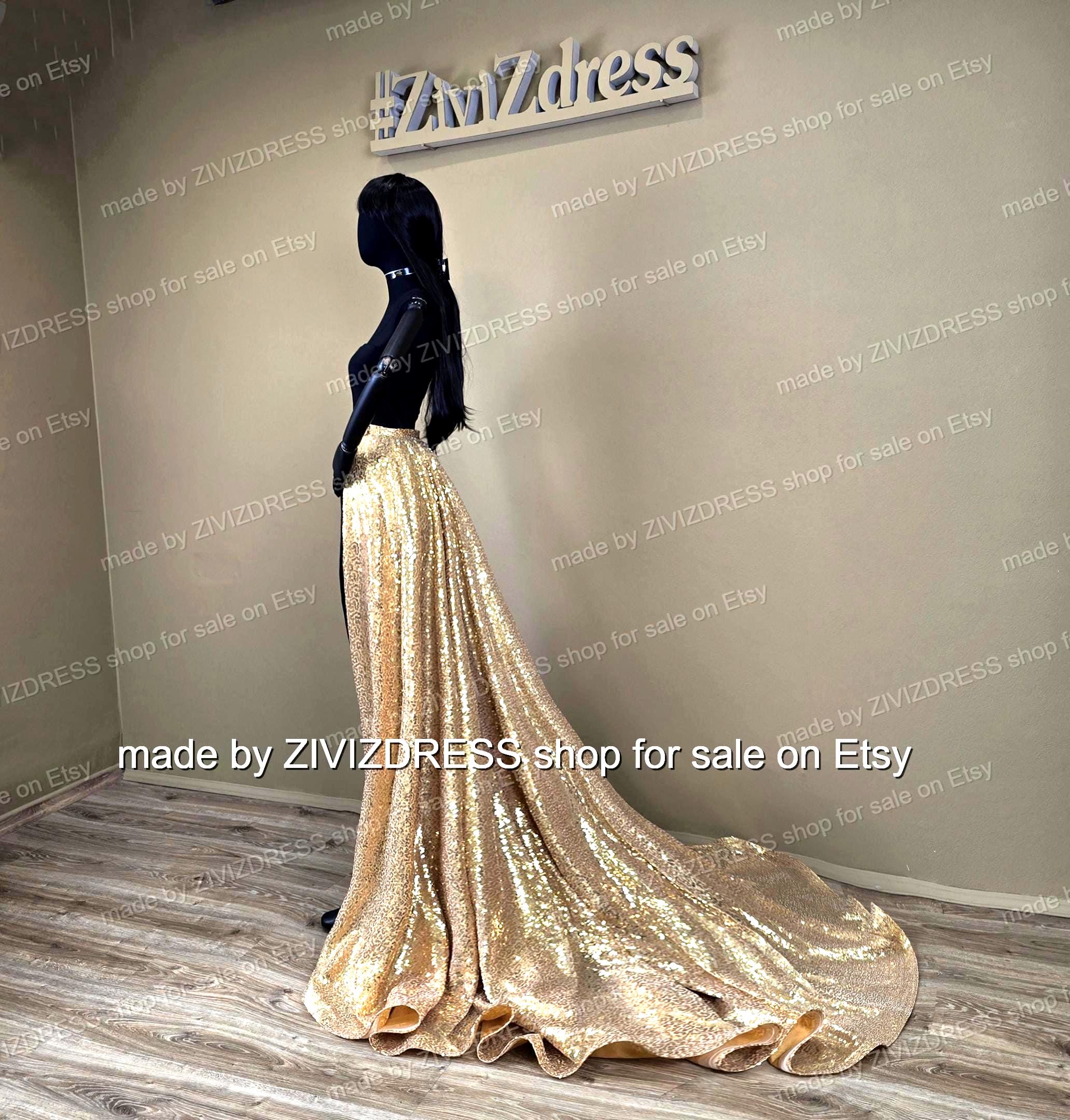 gold sequin skirt dress Golden Detachable Train : Open Front sparkle Overskirt, Christmas shining affordable festival clothing