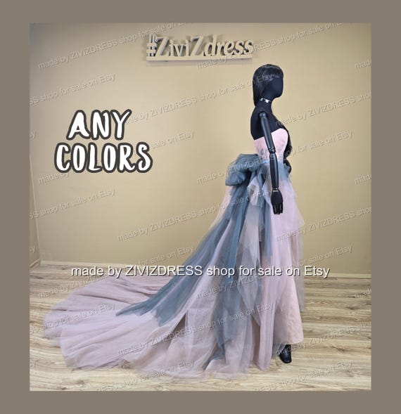 Fantasy Ombre Tulle Wedding Dress with Detachable Train - Custom Made