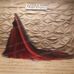 Ombre Tulle Wedding Skirt: Black & Red Gothic Train