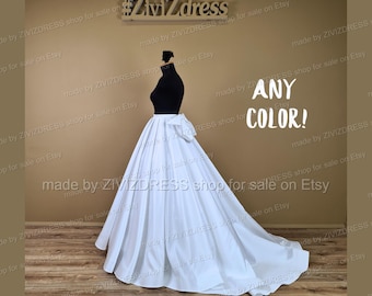 Satin Wedding Overskirt with Bow: Detachable Bridal Puffy Skirt